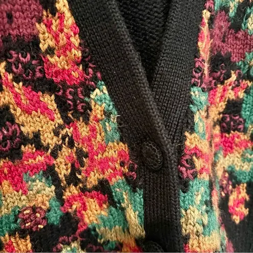 Jason Prescott Vintage Wool Cardigan Women's Medium Black Floral Y2K Hand Knit