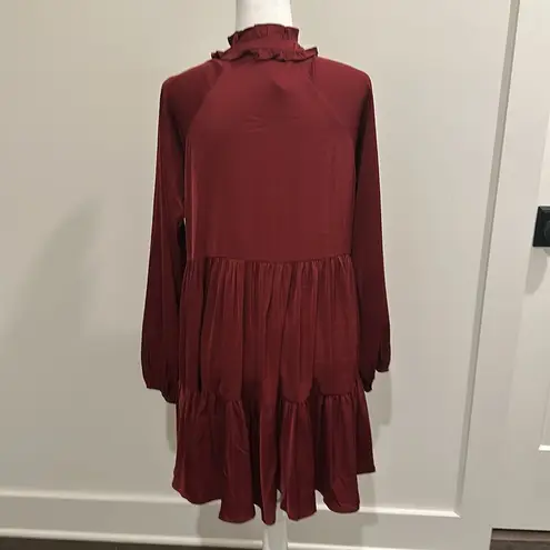 Glam NWT Burgundy Satin Babydoll Dress With Pockets Sz L