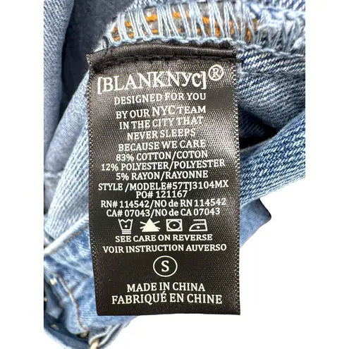 Blank NYC Denim Jumpsuit SMALL Relaxed Fit Belted Cropped Raw Straight Leg Blue