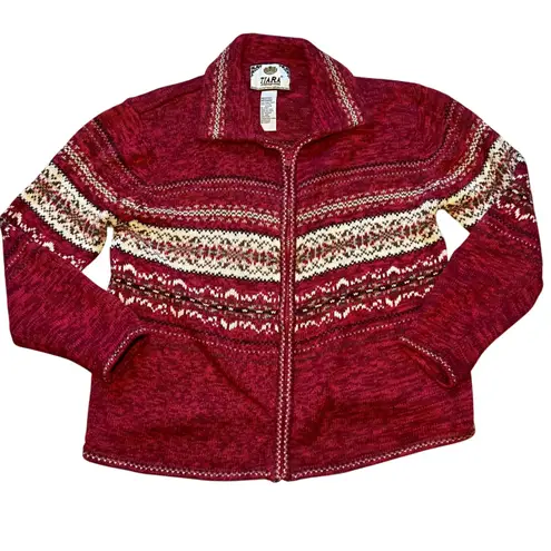 Tiara International y2k Fair Isle Full Zip Knit Cardigan Sweater Jacket Womens M