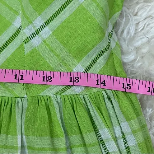Vintage 60’s Handmade Lime Green Plaid Apron Style Fit and Flare Dress S