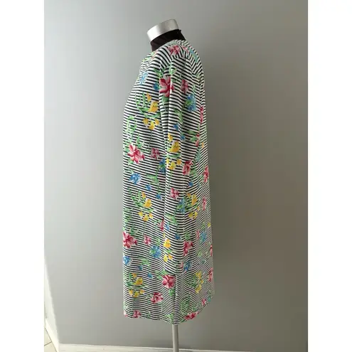 IBKUL Dress Size L Blue White Stripe Floral Mesh Sleeve Golf Fish Beach UPF Size L