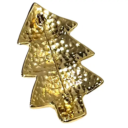 Christmas Tree Brooch Pin 2.25” Enameled Gold Green Sfjr Signed Steinmetz & Sons