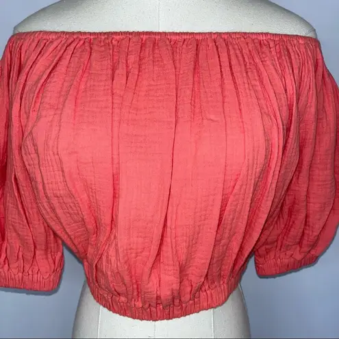 Elan Coral Off The Shoulder Cropped Crop Top Small Puffy Sleeves NWT