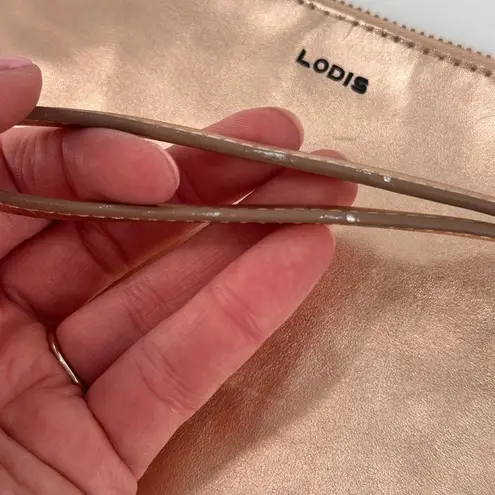 Lodis Rose Gold Metallic Leather Clutch Wristlet Cosmetic Makeup Bag Toiletries Gold