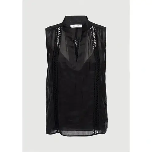 Frame Cali Ramie Lace Inset Tank Blouse in Noir