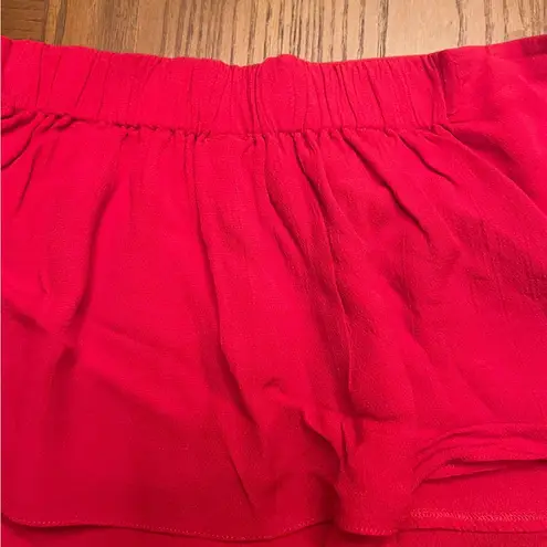 Free People  Gia Red Crepe Strapless‎ Flounce Top & Wide Leg Pants Set Size Small