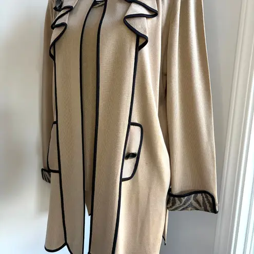 Ming Wang Two Piece Set Open Front Blazer Sweater Tank Medium Tan Black