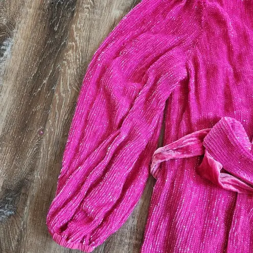 Retrofête Retrofete Gabrielle Robe Dress in Pink Sequins Size Large Long Sleeve NWOT