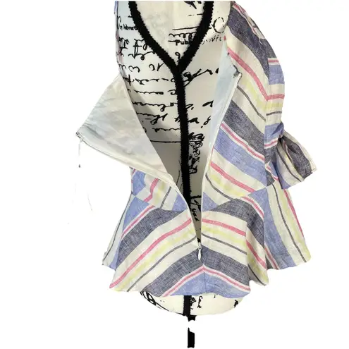 NWT Parker New York Striped Linen Bow Front Peplum Top Multicolored Large