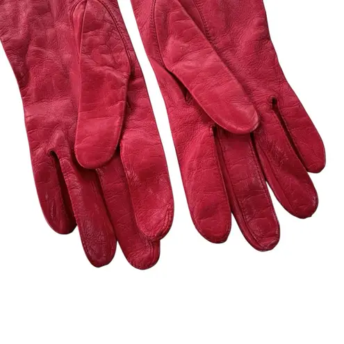 Vintage Aris Leather Glove Silk Lined Cherry Red Size 7