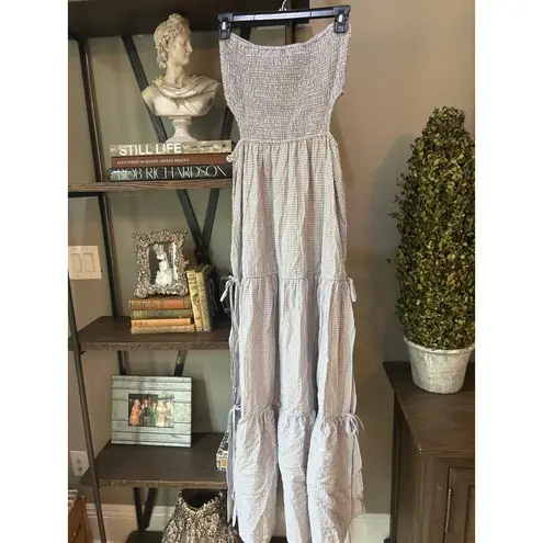 Rays for Days Kelle Cut Out Maxi Dress Coastal Cool Gingham Womens Size Medium Blue