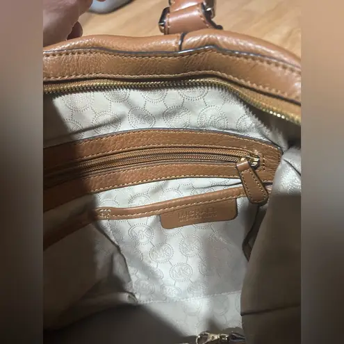 Michael Kors Gorgeous Mk saddlebag purse brown leather top handle bag, medium size