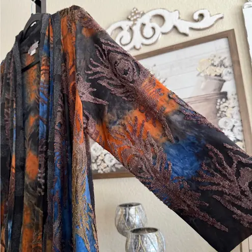 Kamana Open Front Jacket XL Multicolor Boho Artwear Cardigan Watercolor Abstract Brown