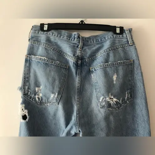 AGOLDE  90’s Mid Rise Loose Jean Heavily Distressed in Light Wash Blue Size 28