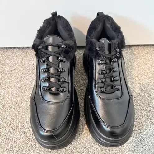 NWOT Koi Fur Trim Chunky Platform Sneakers Dolls Kill Grunge Festival Black US 8