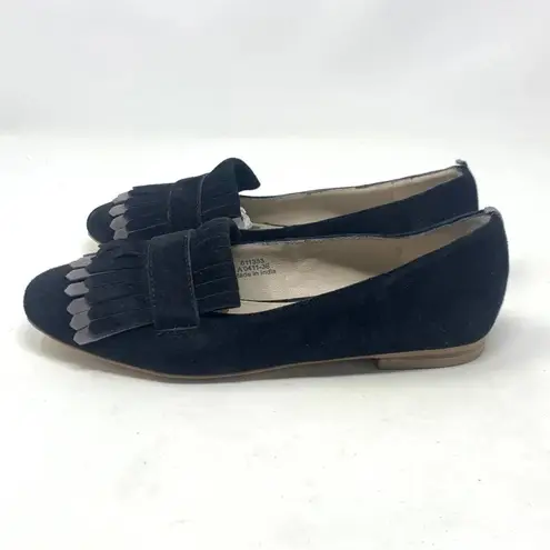 Boden Melody Suede Loafers Black & Pewter Fringe Flats Size 36 / US 5.5