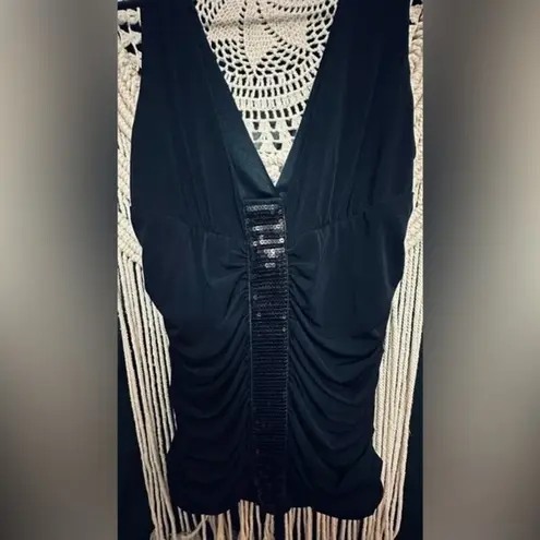 Frederick's of Hollywood Frederick’s of Hollywood Black Sequins Silky Sleeveless Dressy Tank Top