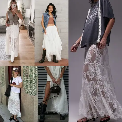 Bailey44 tiered white lace ruffle tiered maxi skirt