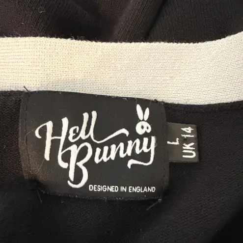 Hell Bunny Womens Colette Sweater Top Size L Black Knit Neck Tie Short Sleeve