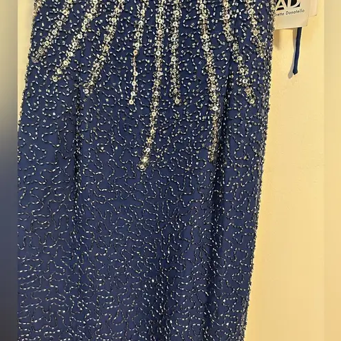 NWT Andretta Donatello SILK vintage beaded embellished navy gown whimisoth Blue