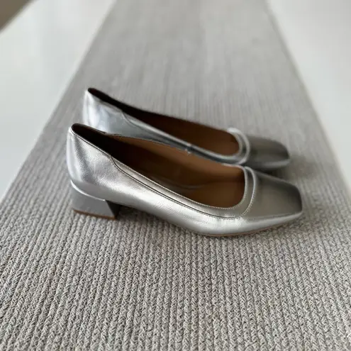 Naturalizer Huntley Silver Metallic Block Heel Square Toe Pumps Dress Shoes Sz 8
