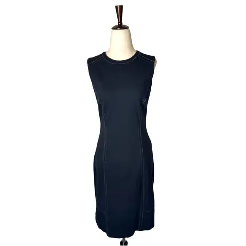 Of Mercer Dress Women 6 Black White Stitching Sleeveless Back Zip Sheath Mini