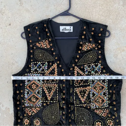 Vintage 90s Effeci Black Velvet Beaded Sequin Open Front Vest. Size undefined
