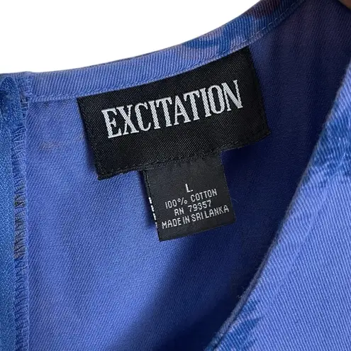 Vintage Y2K Excitation Womens Size Large Blue Floral Zipper Back Tank Dress Boho