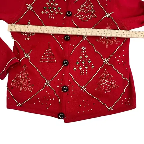 Christmas Red Cardigan with Festive Patterns Size M