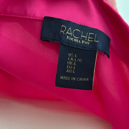 RACHEL Rachel Roy Fuchsia Button Down Shirt Satin Look shirt Size Large Pink