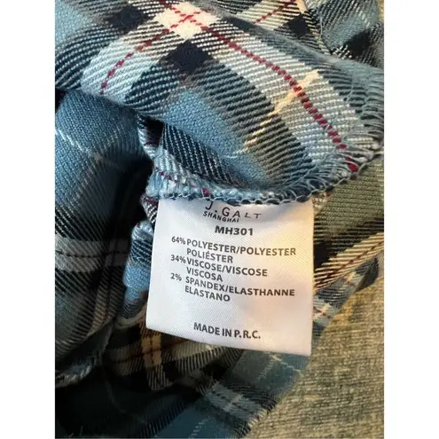 John Galt Blue Plaid Cropped Button Front Top One Size (XS / S)