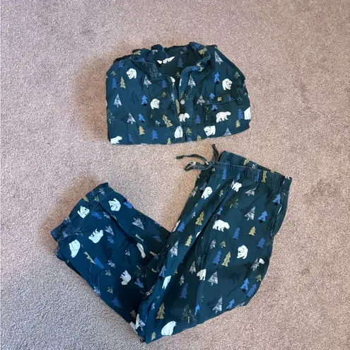 The Company Store Green Polar Bear & Christmas Tree Cottagecore Flannel PJ Set Size XXL