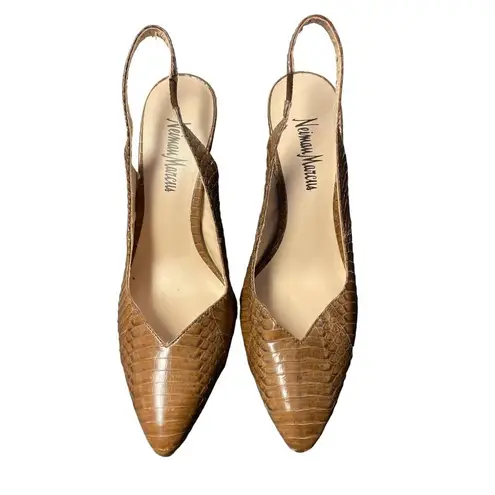 Neiman Marcus Women's Laine Brown Leather Snakeskin look 5" Heels - SKU 1932