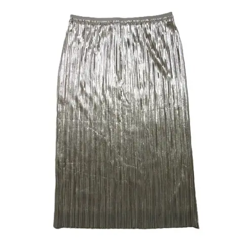 Maeve NWT Anthropologie  Nikola Midi in Silver Metallic Pleated Skirt 12