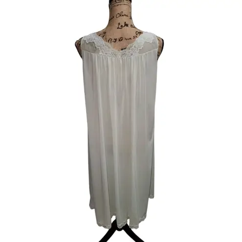 Shadowline Nightgown Lace Trim Sleeveless Long Maxi Lingerie Gown Large Green