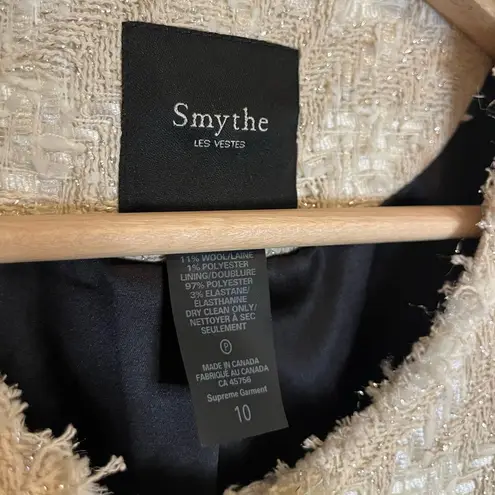 Smythe Cream Tweed Houndstooth Blazer Tan Size 10