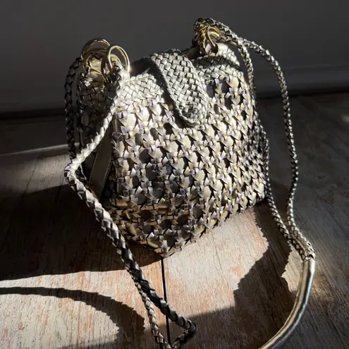 Vintage Warren Reed Gold Silver Handbag Basket Weave Crossbody Metallic Boho