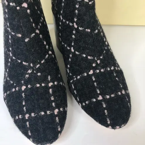 Bettye Muller NEW Size 6.5 NightCap Tweed Heeled Boots Black Pink Boucle