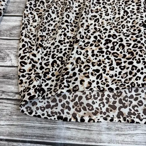 Vine & Love Women's Animal Print Collared Blouse L LG Large Cream Brown Cheetah