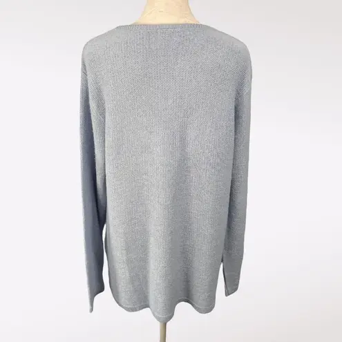 Style Studio Knitted Sweater Tie Neck Long Sleeve Light Blue Large