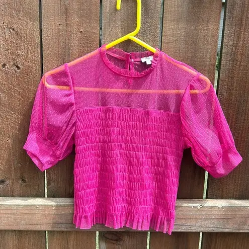 River Island Pink Sheer Puffed Sleeve Polka Dot Stretch Crop Top