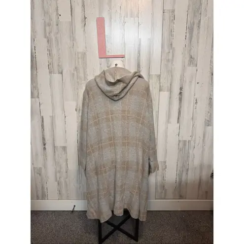 Joseph Beige Plaid Open Front Hooded Long Cardigan Sweater Coat L Women’s Cozy S