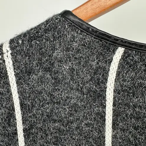 Fate Grey White Windowpane Open Car Coat size Large Faux Leather Fuzzy Pockets Gray