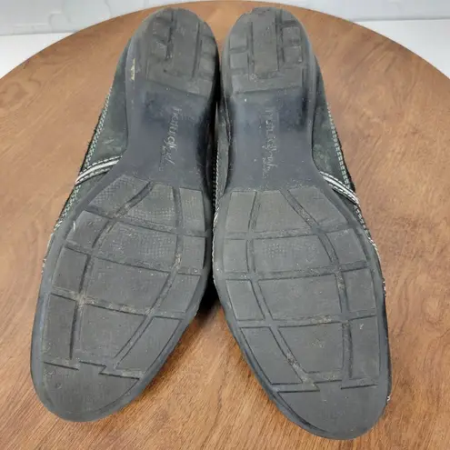 Natural Soul Women's Plantain Flats 9.5 Black Suede Leather Laser Cut Slip On