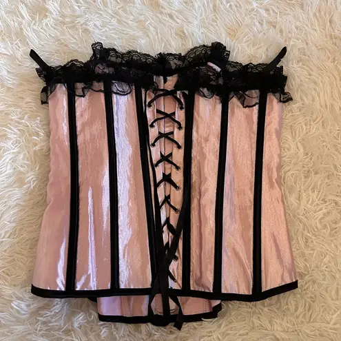 Elegant Pink Corset with Black Lace Trim Size L