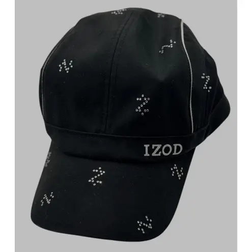 IZOD One size Womens Black Summer Golf sport Cap Rhinestone Pattern WhiteLogo