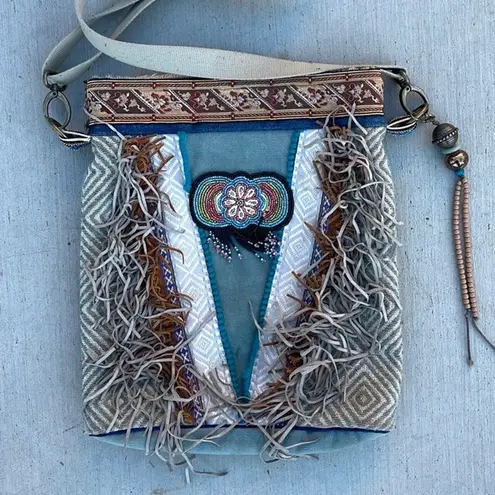 Catena handmade BOHO crossbody bag purse beadwork leather fringe