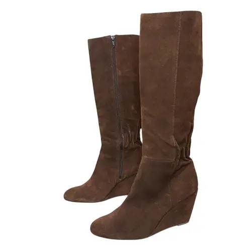 Seychelles Star of The Show Boots 10 Chocolate Suede Wedge Knee High Ruched