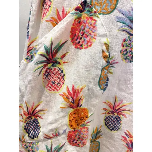 Sigrid Olsen Linen Pineapple Print Tunic Top Button Front Shirt Blouse S - Image 2